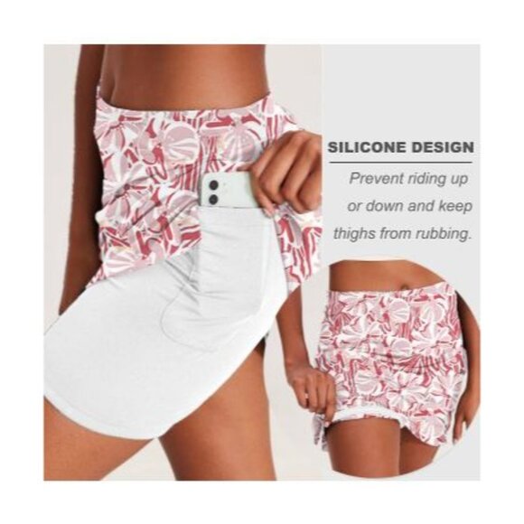 Ekouaer Floral Print Athletic Skort Built-In Shorts Women Size Medium Pockets - Picture 2 of 10